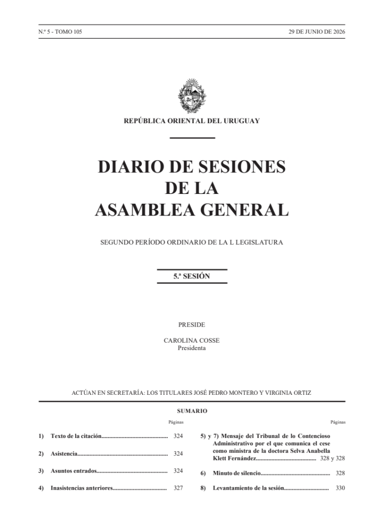 DIARIO DE SESIONES DE LA ASAMBLEA GENERAL del 29/06/2026